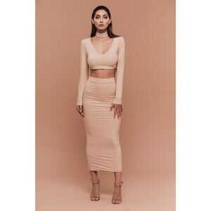 BOSSA Gold Sparkle Silhouette Kylie Body Con Maxi Skirt Large